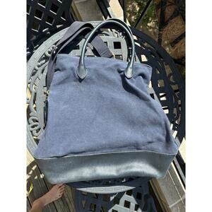 Barneys New York Canvas Leather Tote Bag Navy Blue Satchel Crossbody Purse